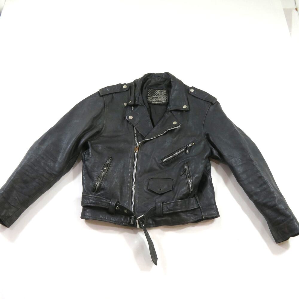 USA Bikers Dream Apparel Jacket Black Leather Motorcycle Biker Sz 44 1990s